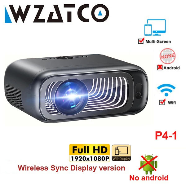 WZATCO New P4 Smart Android WiFi Full HD 1080P Projector 4K Portable Projectors 3D Video Home Theater LCD Beamer Proyector