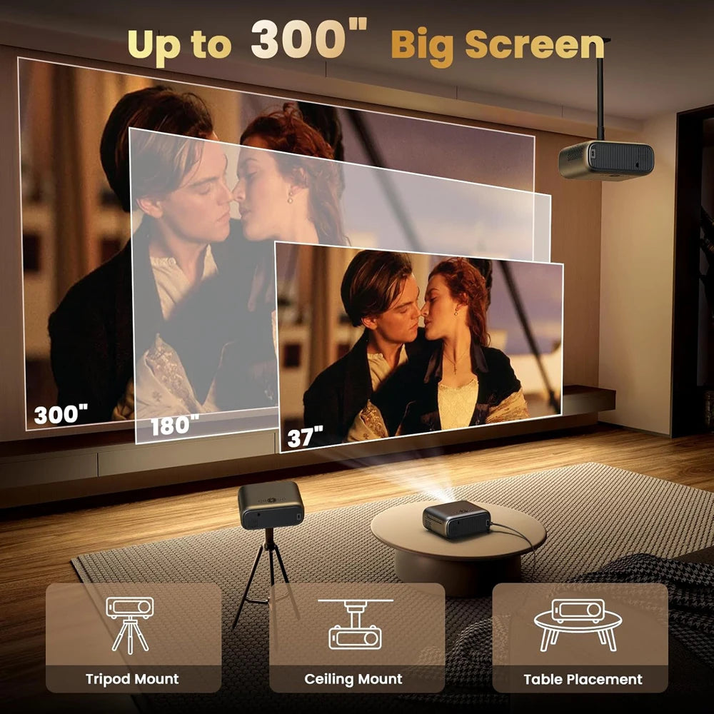 WZATCO New P4 Smart Android WiFi Full HD 1080P Projector 4K Portable Projectors 3D Video Home Theater LCD Beamer Proyector