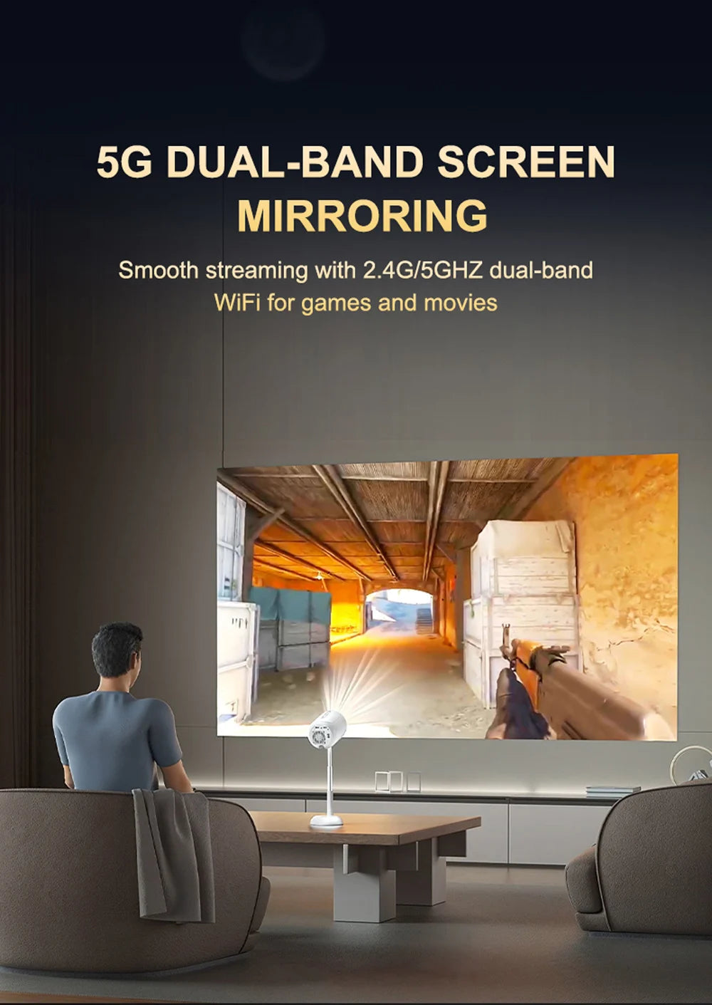 WZATCO T6 Full HD 1080P Projector 4K Android 5G WiFi Portable Home TheaterProjetor Smart Beamer Proyect Movie Freestyle Ceiling