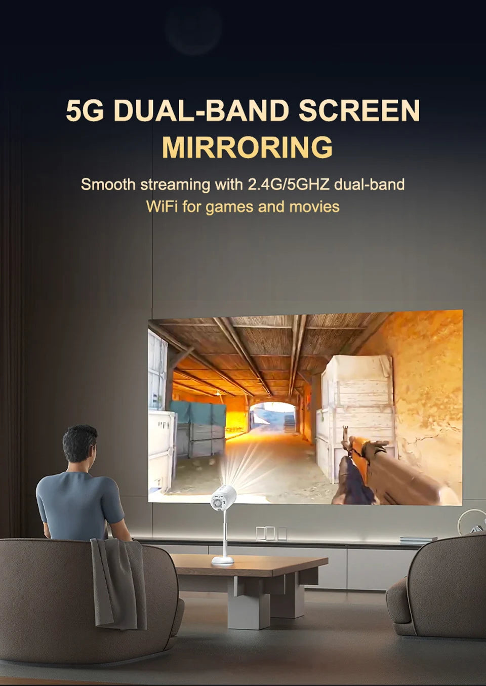 WZATCO T6 Full HD 1080P Projector 4K Android 5G WiFi Portable Home TheaterProjetor Smart Beamer Proyect Movie Freestyle Ceiling