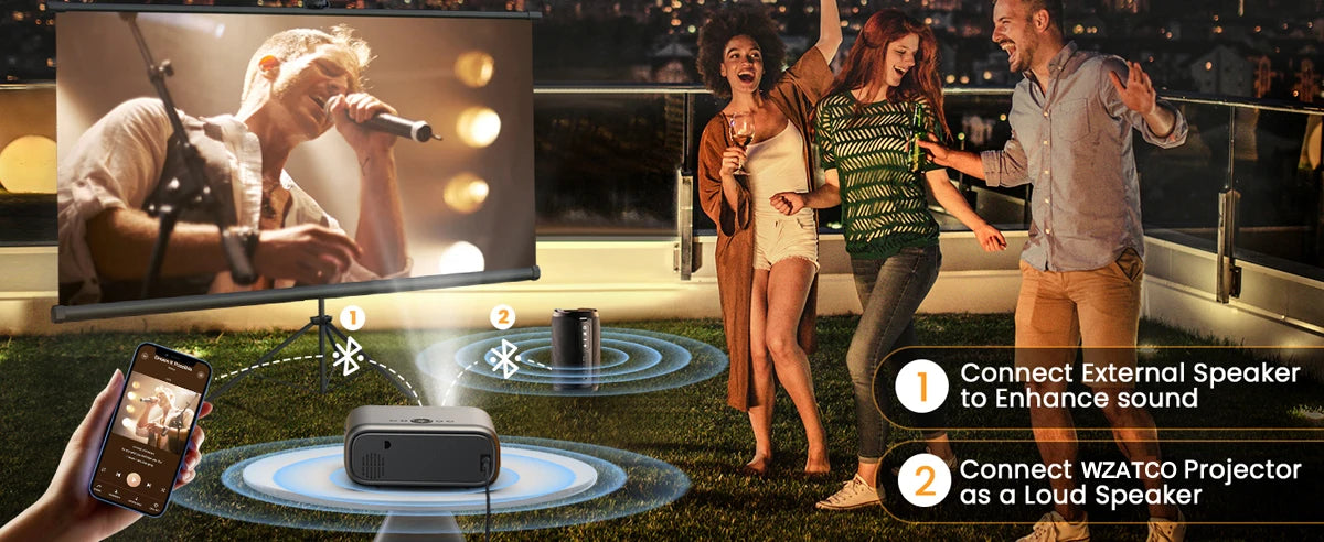WZATCO New P4 Smart Android WiFi Full HD 1080P Projector 4K Portable Projectors 3D Video Home Theater LCD Beamer Proyector