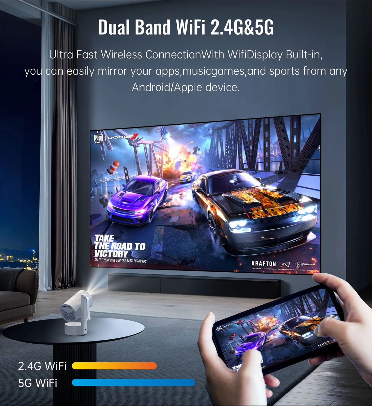 WZATCO CR3P Android 13 5G WiFi Smart Auto Focus Full HD 1080P Projector LED Video Home Theater Proyector Beamer Built-in battery