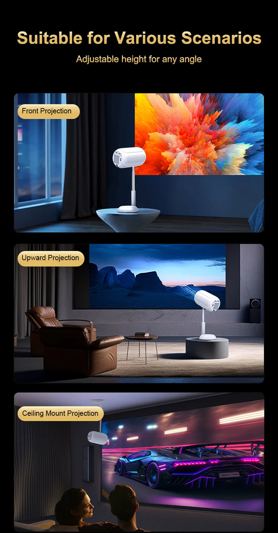 WZATCO T6 Full HD 1080P Projector 4K Android 5G WiFi Portable Home TheaterProjetor Smart Beamer Proyect Movie Freestyle Ceiling