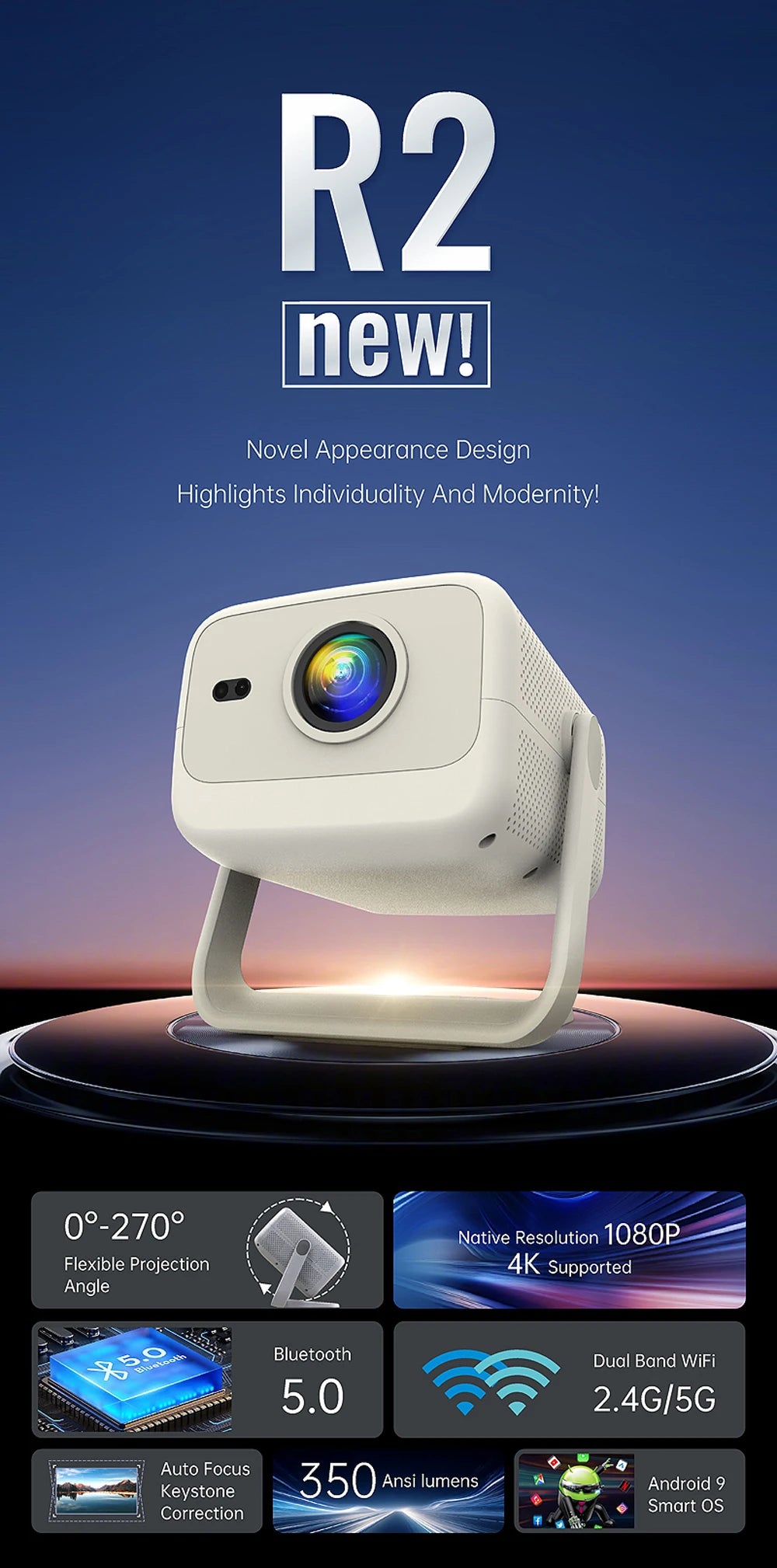 WZATCO New CR2P Auto Focus Full HD 1080P Projector LED Android 5G WiFi Smart Video game Home Theater Proyector Beamer support 4K
