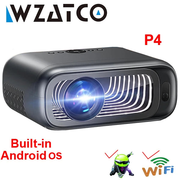 WZATCO New P4 Smart Android WiFi Full HD 1080P Projector 4K Portable Projectors 3D Video Home Theater LCD Beamer Proyector